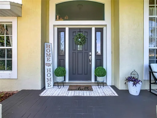 a potted plant sitting in front of a house