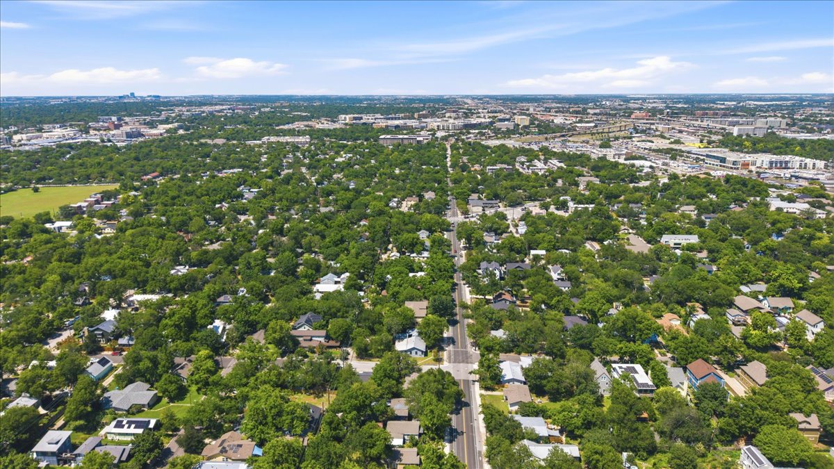 4900 Duval Street Austin, TX 78751 - Photo 24 of 25 Aerial view capturing the property’s placement within an established 78751 neighborhood near Hyde Park, North Loop, UT, and Downtown Austin. A strong location for buyers seeking Central Austin access and future flexibility.