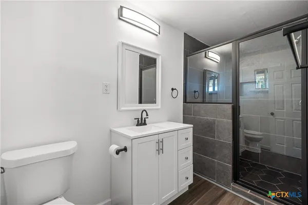 a bathroom with a toilet a sink and mirror