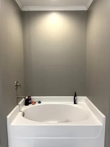 a bathroom with a bathtub