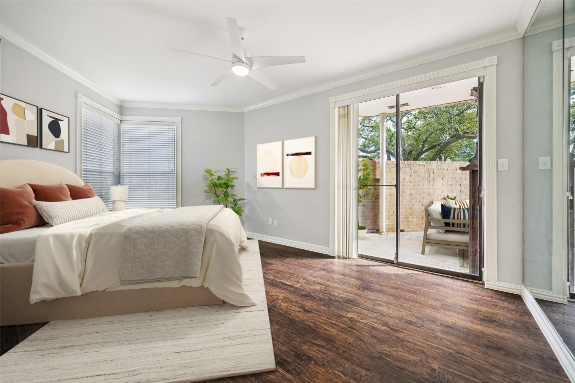 5200 Weslayan Street, Unit 101 Houston, TX 77005 - Photo 9 of 19 a spacious bedroom with a bed and glass door