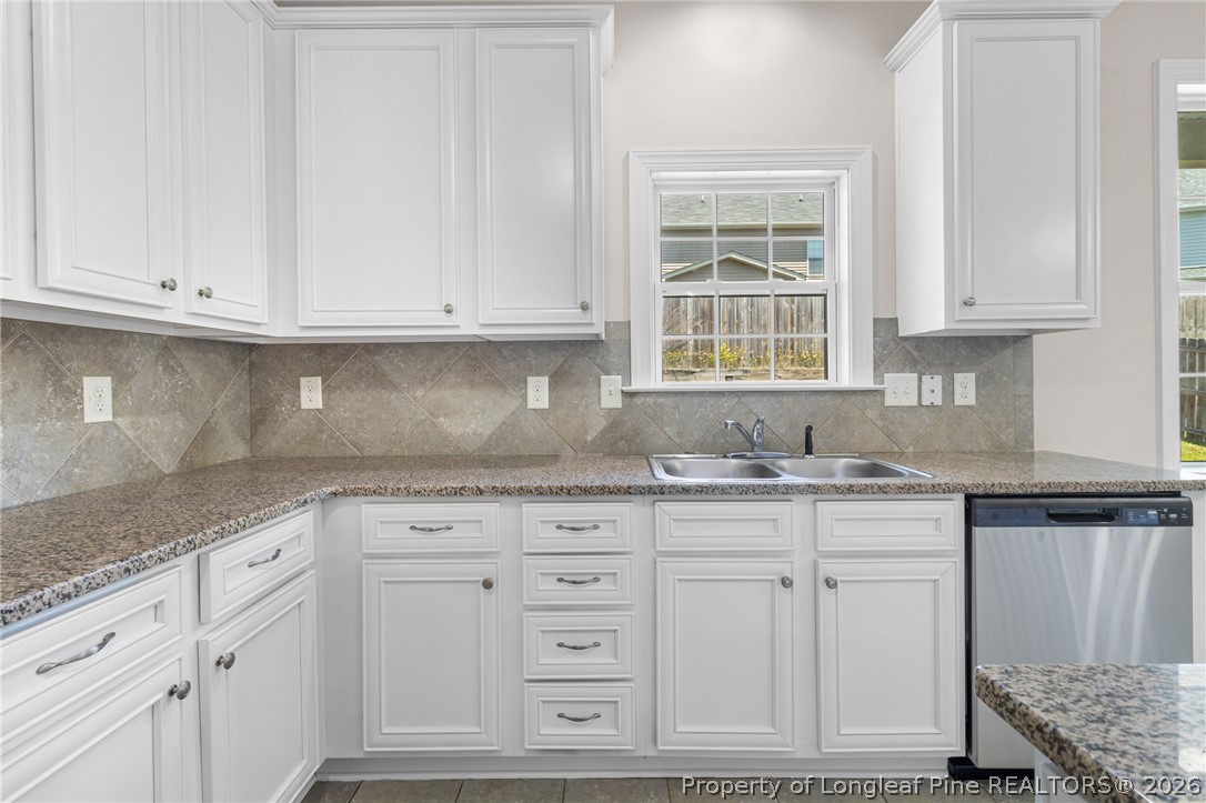 50 Huzzas Circle Cameron, NC 28326 - Photo 14 of 39 a kitchen with granite countertop white cabinets and sink