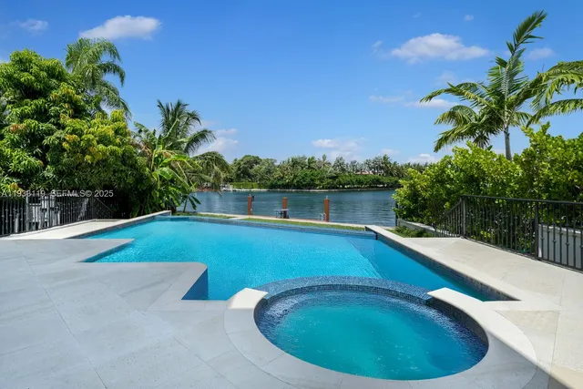 a view of a lake with tall buildings