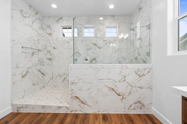 a bathroom with shower