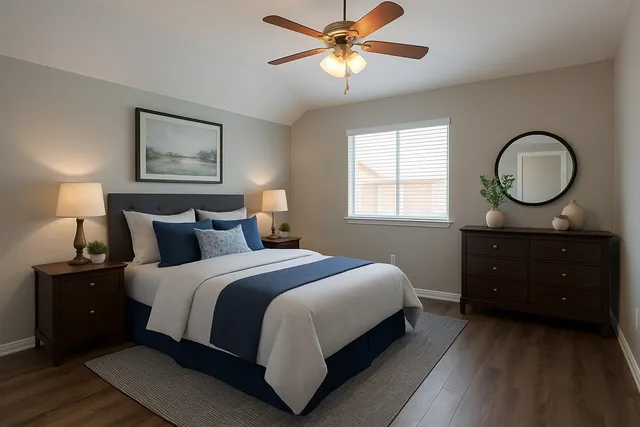 a bedroom with a bed and window