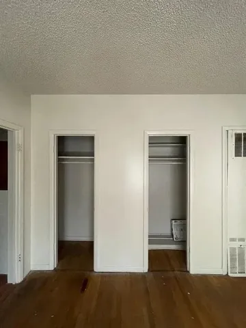 a view of a livingroom with wooden floor and closet