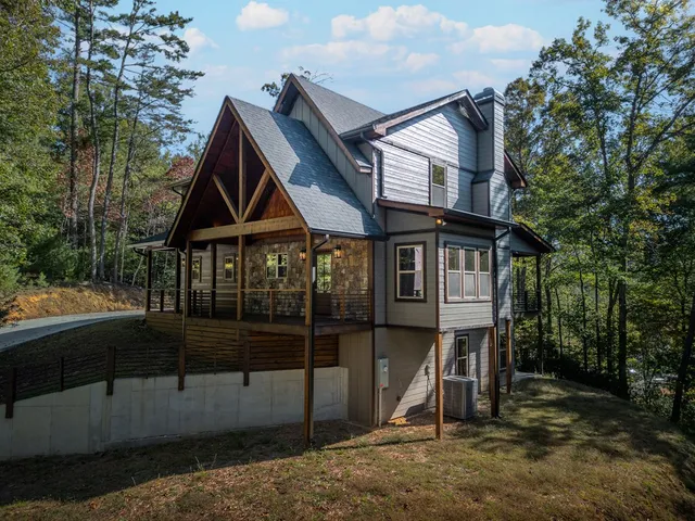 a front view of a house with a slide