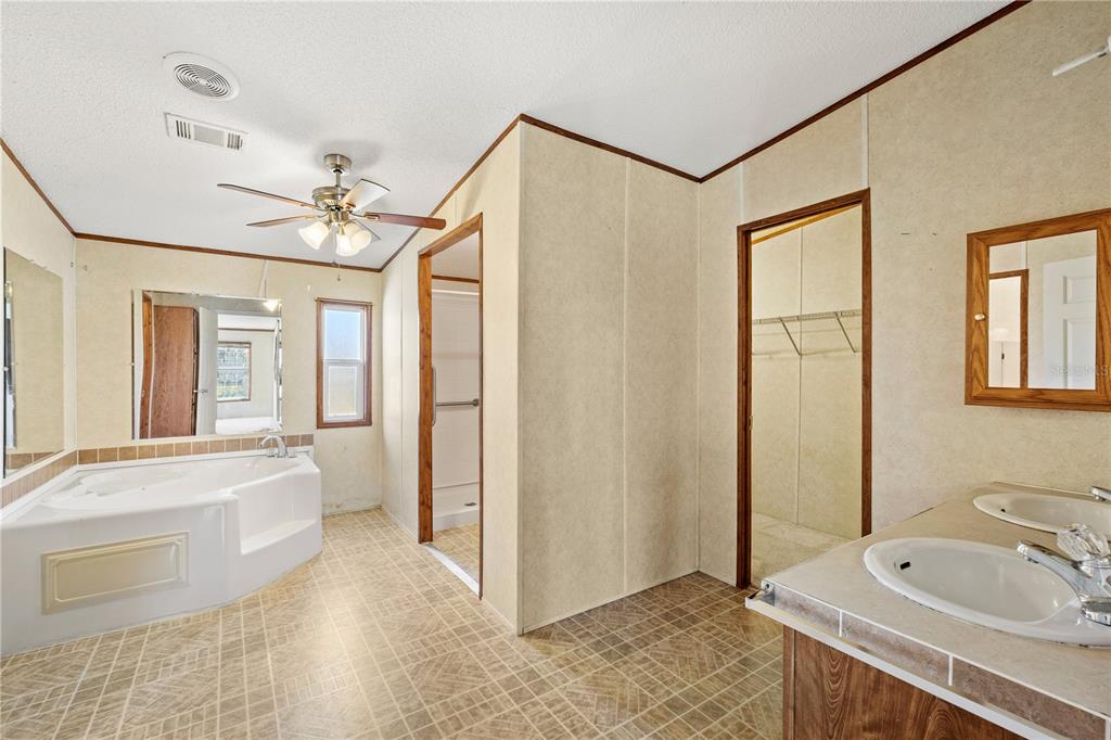 32443 Memory Lane Leesburg, FL 34788 - Photo 21 of 51 a spacious bathroom with a tub a sink and mirror