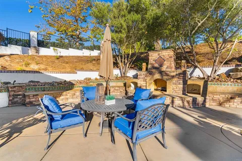 a view of a yard with plants and trees