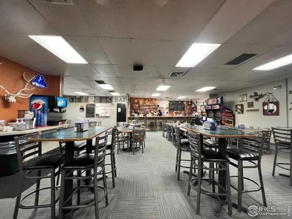 a view of a dining area with furniture