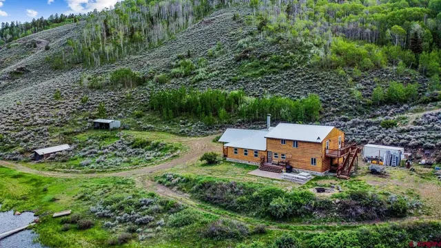 an aerial view of a garden with plants