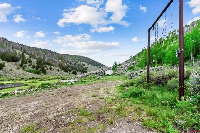 a view of a yard with an trees