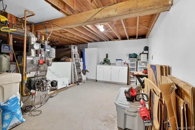a storage room with furniture