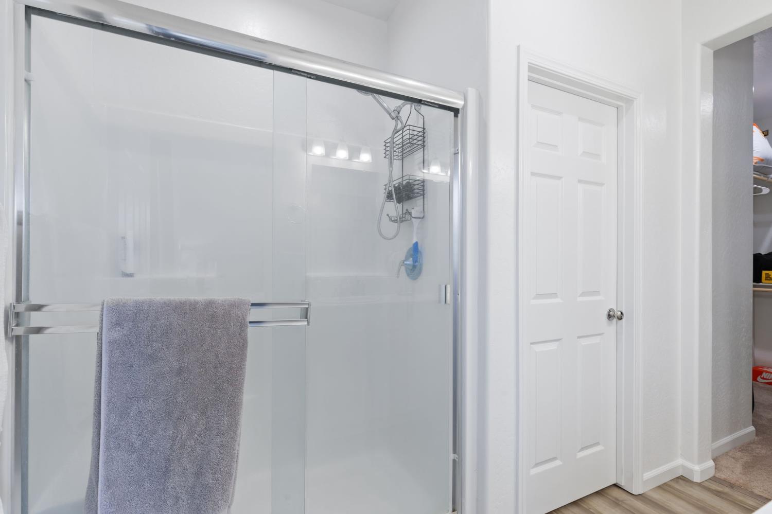 282 Rosebriar Street Madera, CA 93638 - Photo 17 of 28 a bathroom with a glass shower door
