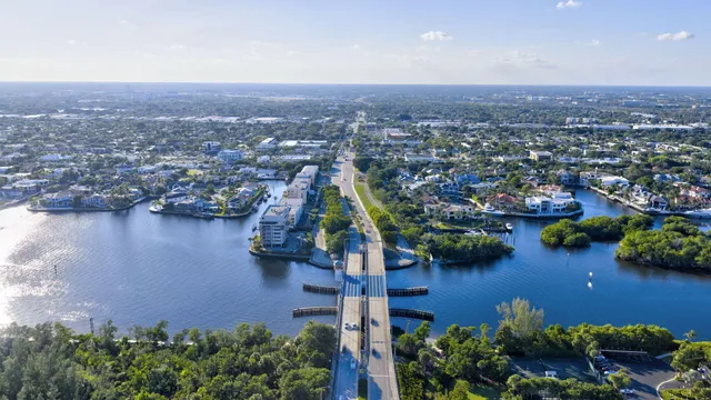 a view of a lake with houses