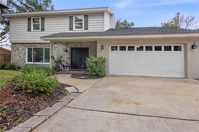 a view of a garden with a slide