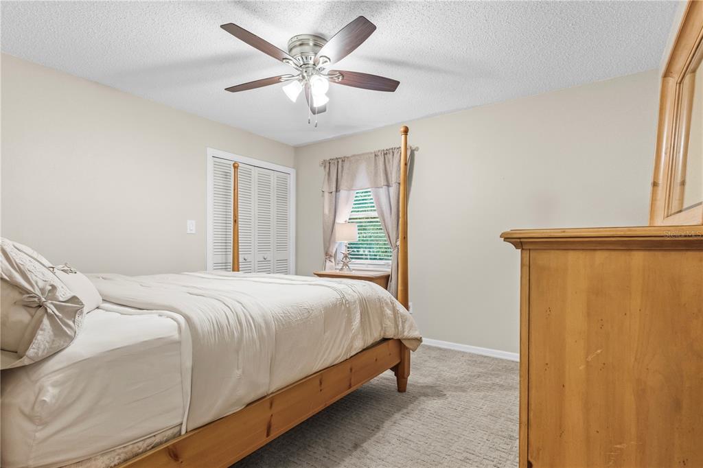 1437 Glenview Road Palm Harbor, FL 34683 - Photo 51 of 69 a bedroom with a large bed and a chandelier