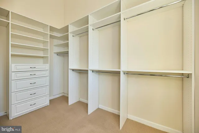 a view of walk in closet with empty racks