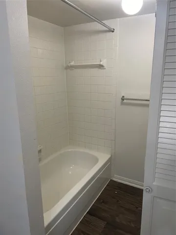 a bathroom with a bathtub