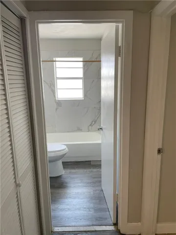 a bathroom with a toilet and a bathtub