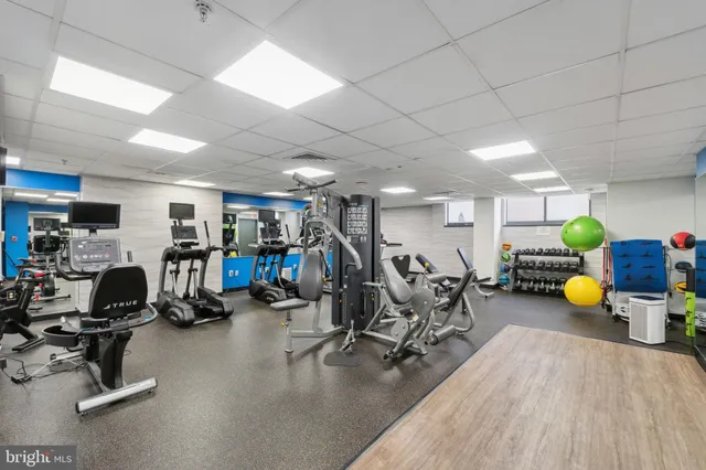 a view of a room with gym equipment