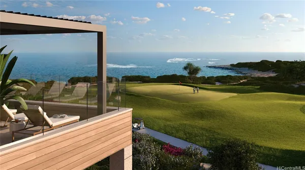 a view of a balcony with ocean view