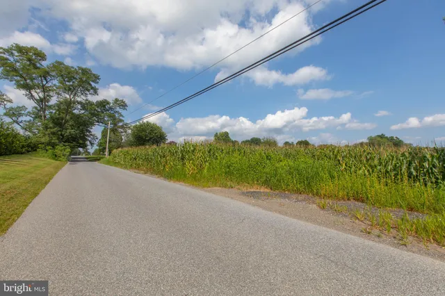 a view of a road with a yard