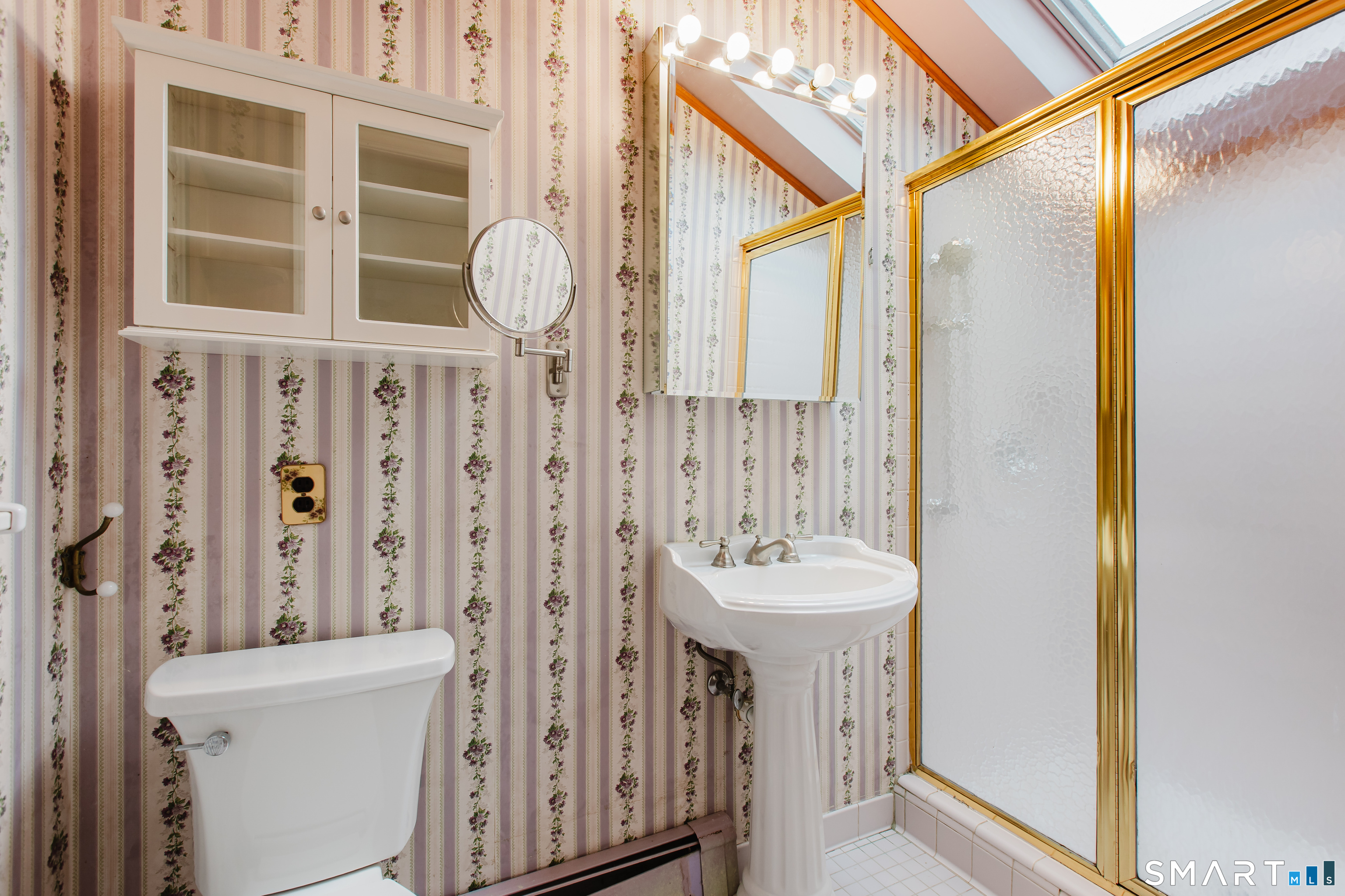 75 Westwood Road Stamford, CT 06902 - Photo 16 of 40 Primary Bathroom w/ large walk-in shower & skylight