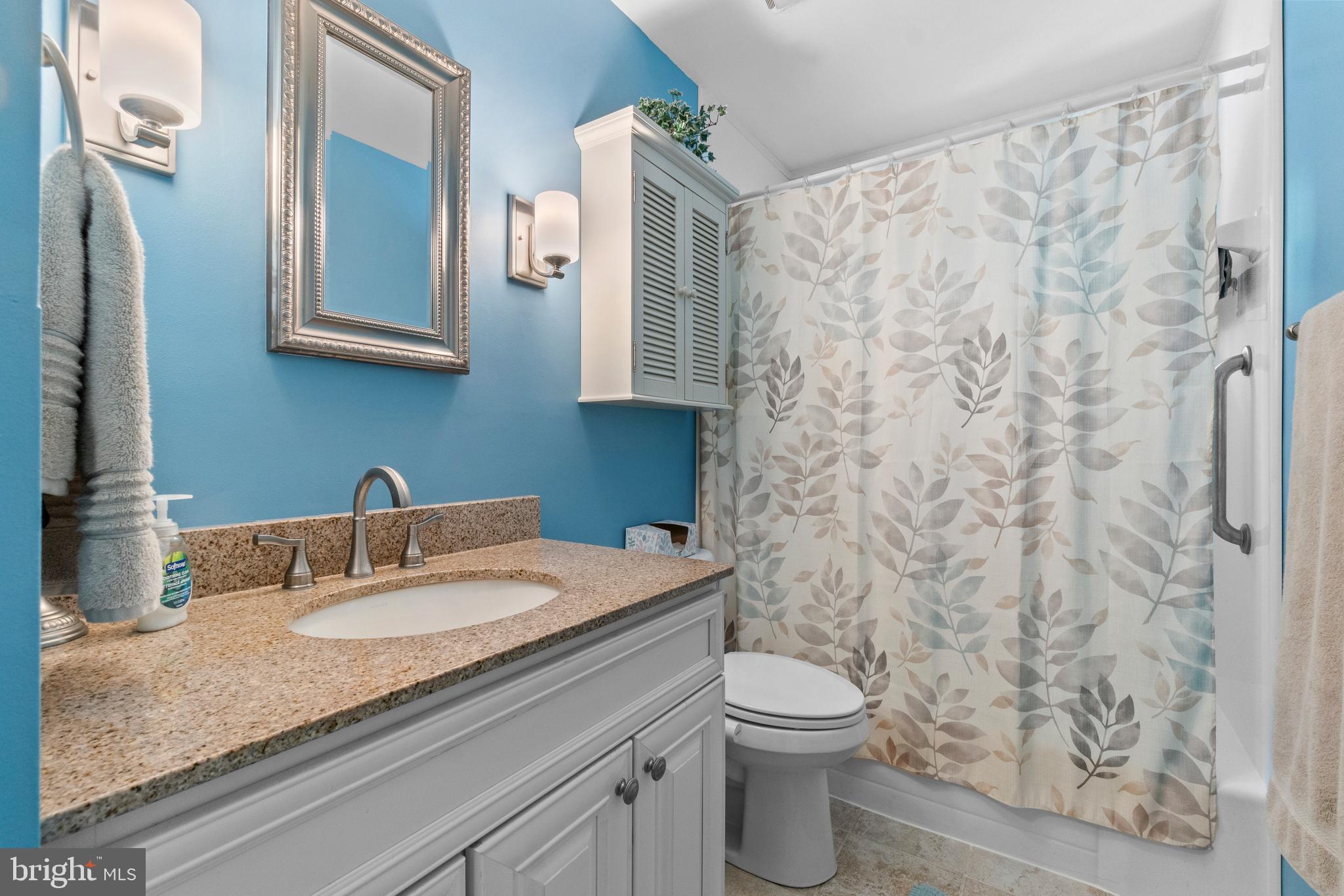 1706 Abelia Road Fallston, MD 21047 - Photo 19 of 41 a bathroom with a granite countertop sink a toilet and a mirror