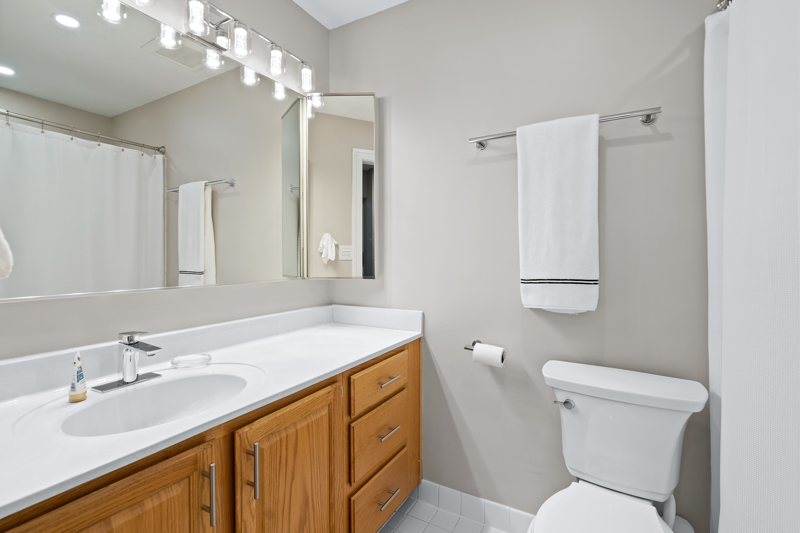 1207 South Old Wilke Road, Unit 209 Rolling Meadows, IL 60005 - Photo 12 of 22 a bathroom with a sink a toilet a mirror a vanity and shower