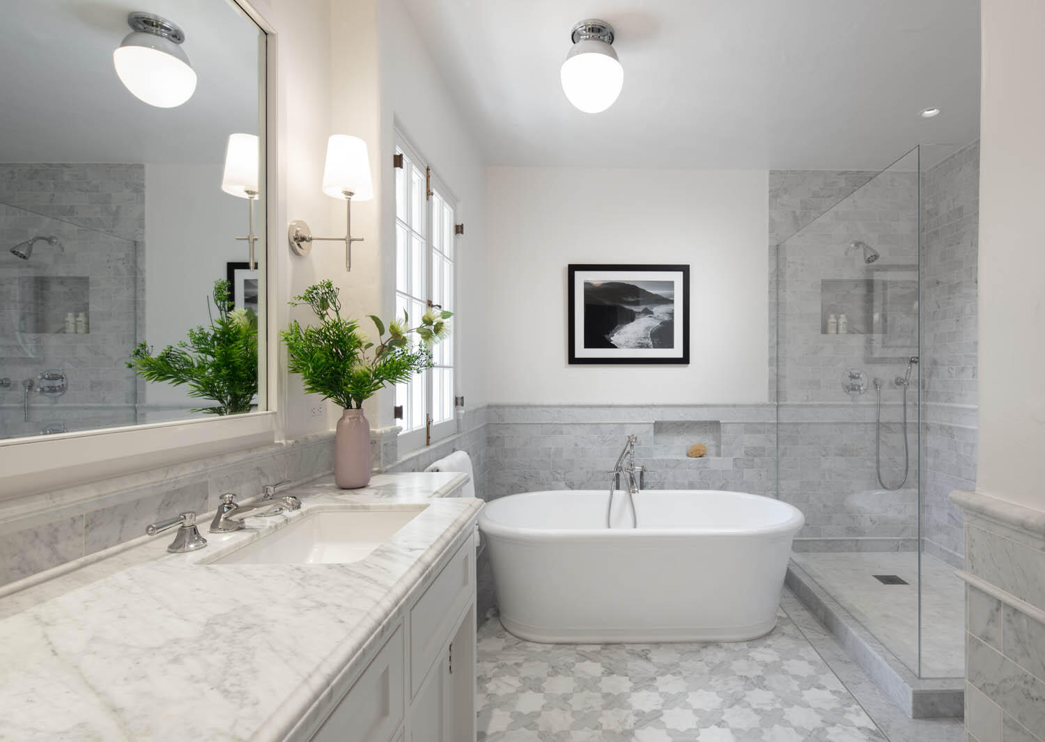 770 Hot Springs Road Montecito, CA 93108 - Photo 17 of 33 a bathroom with a granite countertop sink and a mirror