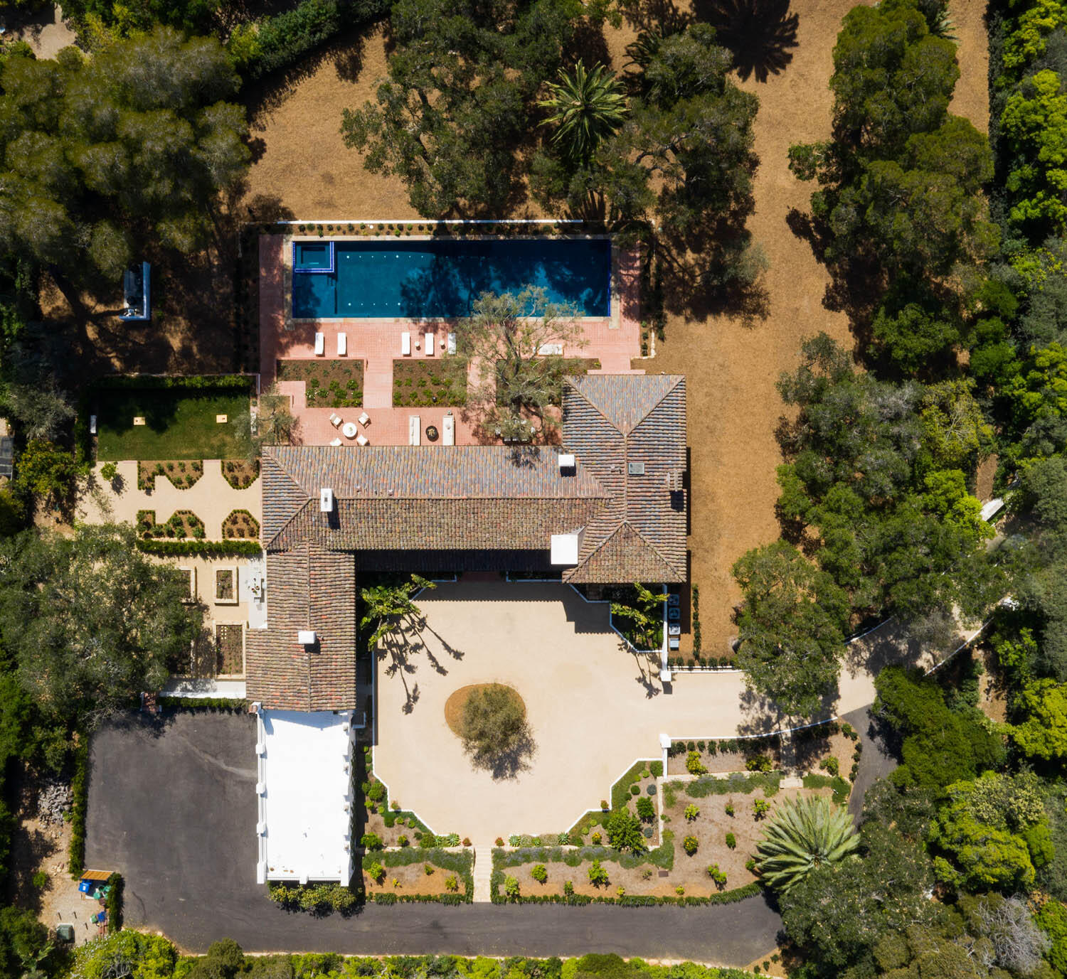 770 Hot Springs Road Montecito, CA 93108 - Photo 29 of 33 an aerial view of a house with a yard and fountain