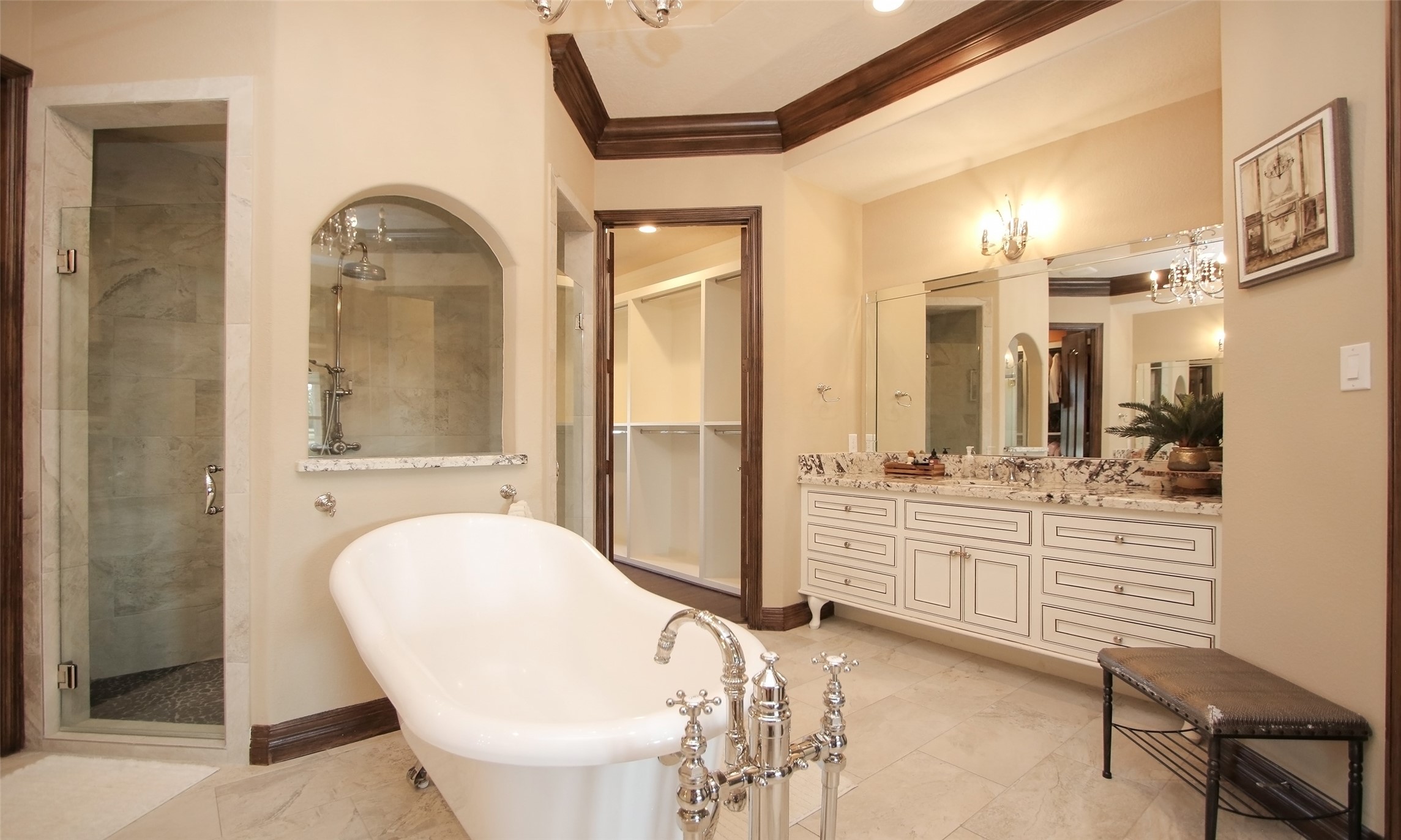 624 High Meadow Ranch Drive Magnolia, TX 77355 - Photo 21 of 42 a bathroom with a granite countertop sink mirror and shower