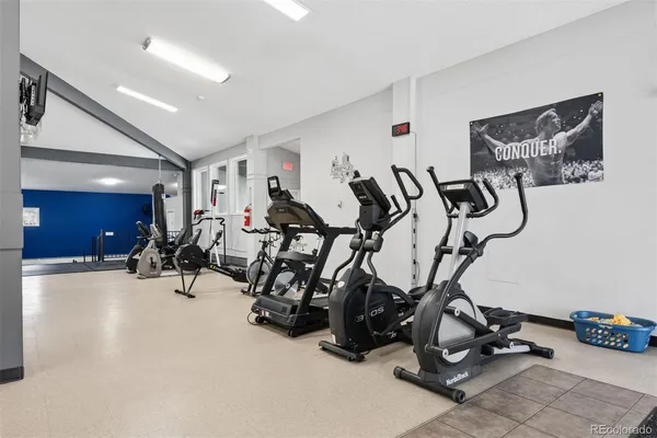 a view of a room with gym equipment