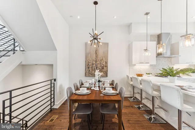 a view of a kitchen and dining room