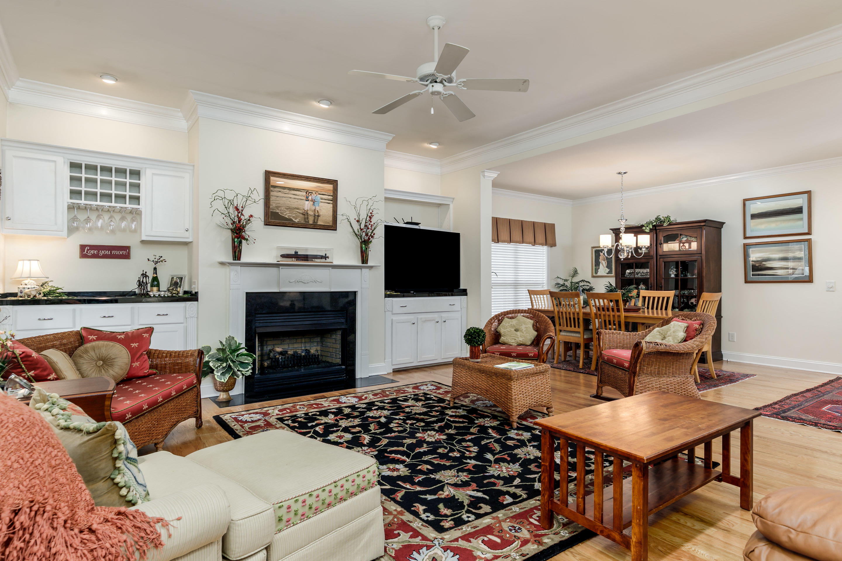45 Oak Hills Road Pinehurst, NC 28374 - Photo 4 of 25 Living Room with Gas Fireplace and Dry Bar