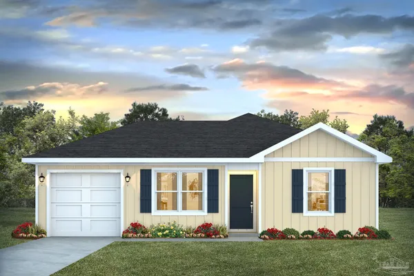 a view of a house with yard and front view of a house
