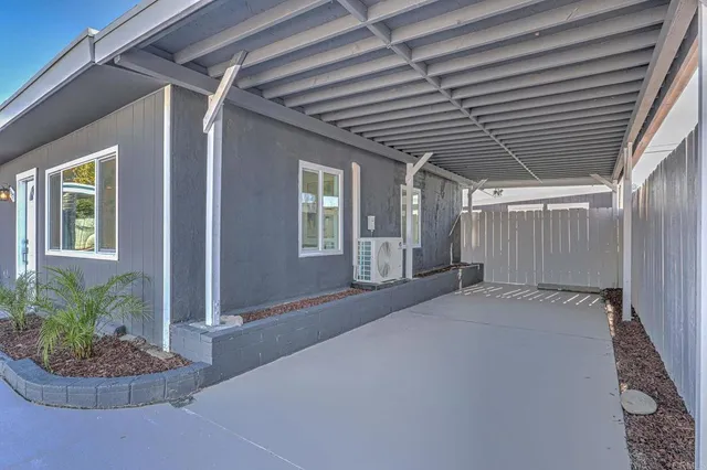 a porch with seating space