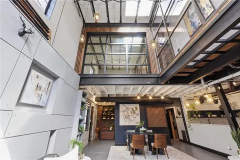 a building outdoor space with patio furniture
