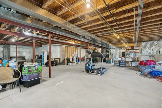 a view of a garage with furniture