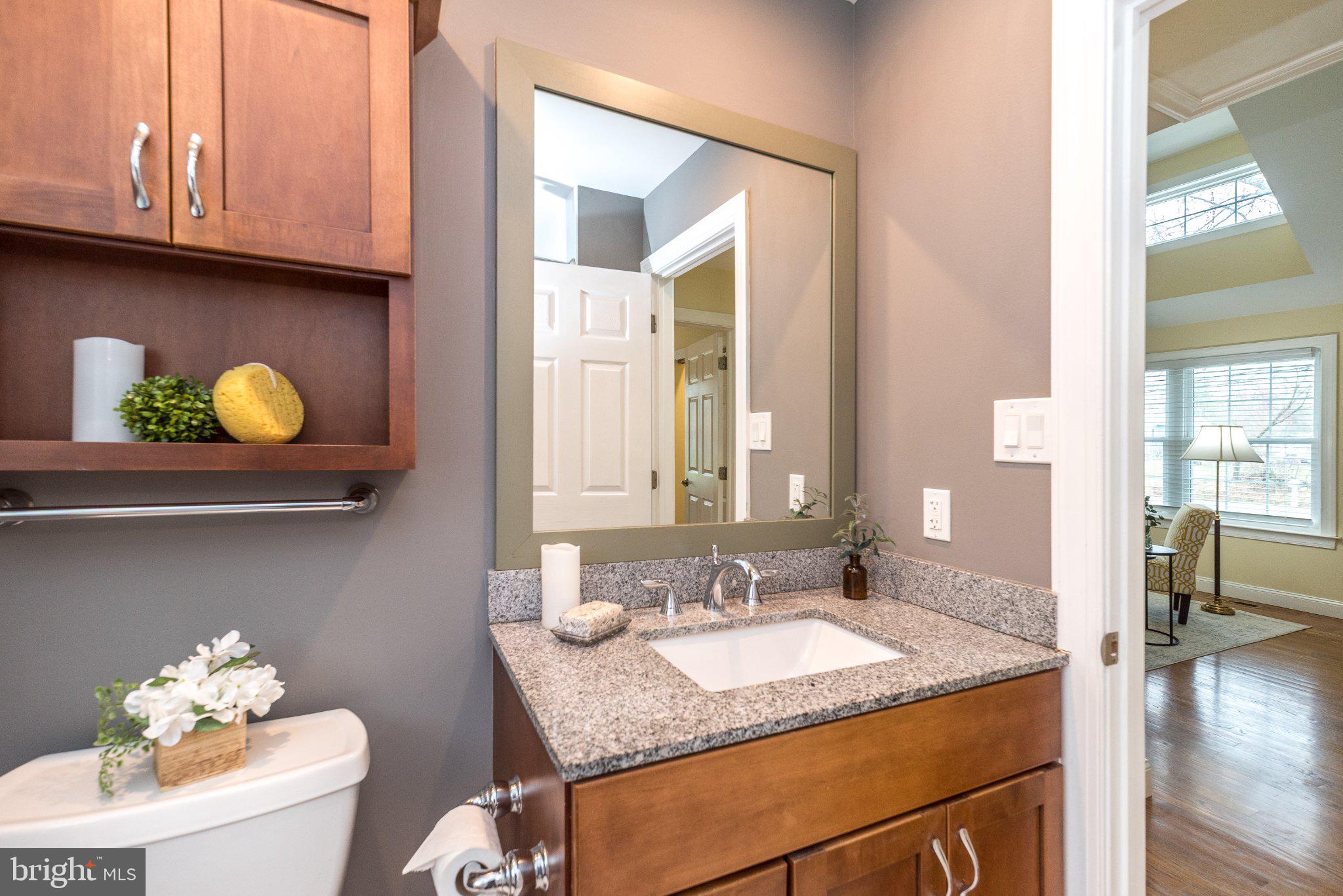 3645-57 Applebutter Road Fountainville, PA 18923 - Photo 24 of 98 a bathroom with a granite countertop sink a toilet and a mirror