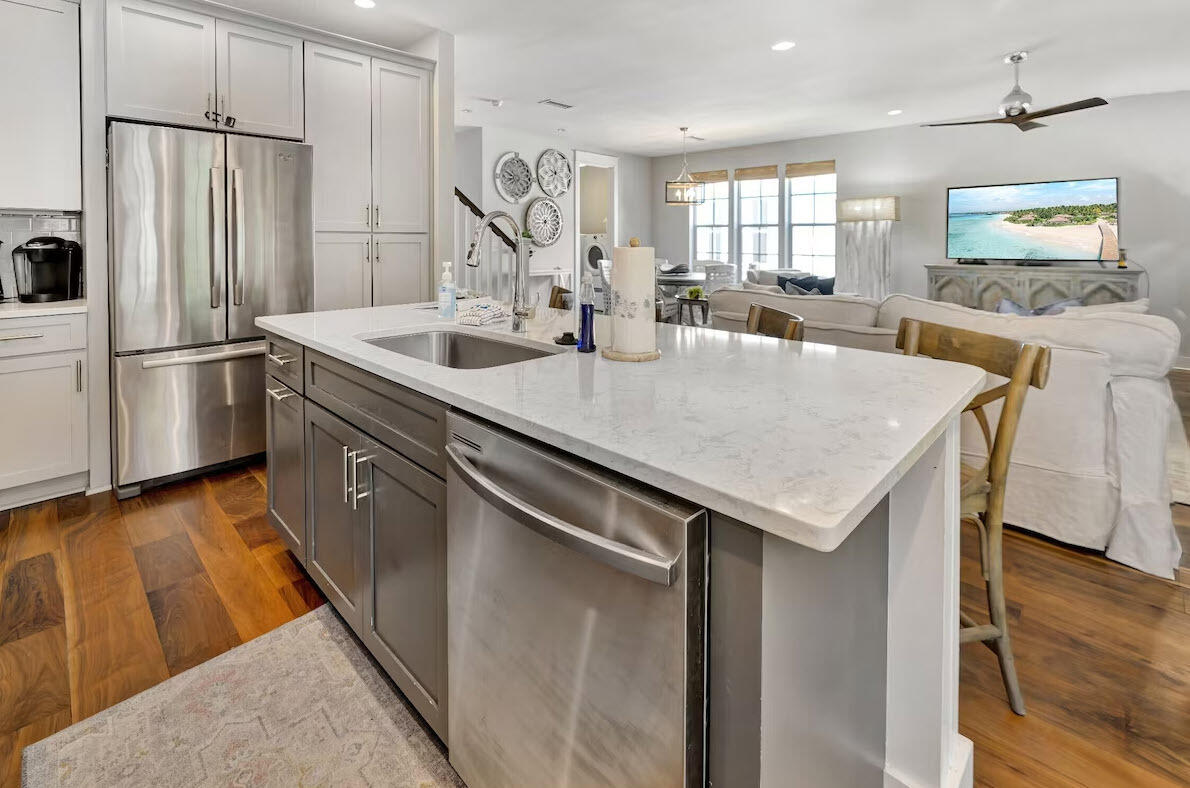 12 Cypress Circle Santa Rosa Beach, FL 32459 - Photo 23 of 33 a kitchen with kitchen island a counter top space a sink a refrigerator and a stove