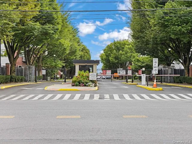 a view of swimming pool with sitting area and large trees