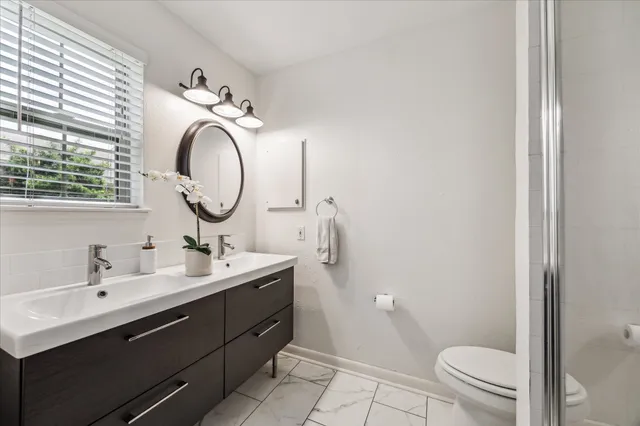 a bathroom with a toilet a sink and mirror