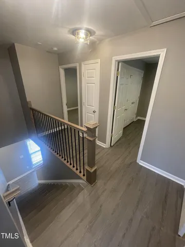 an entryway with a workspace