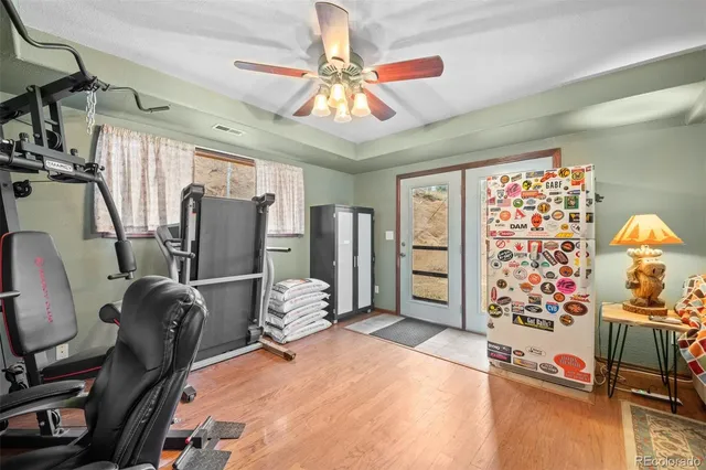 a view of a room with gym equipment