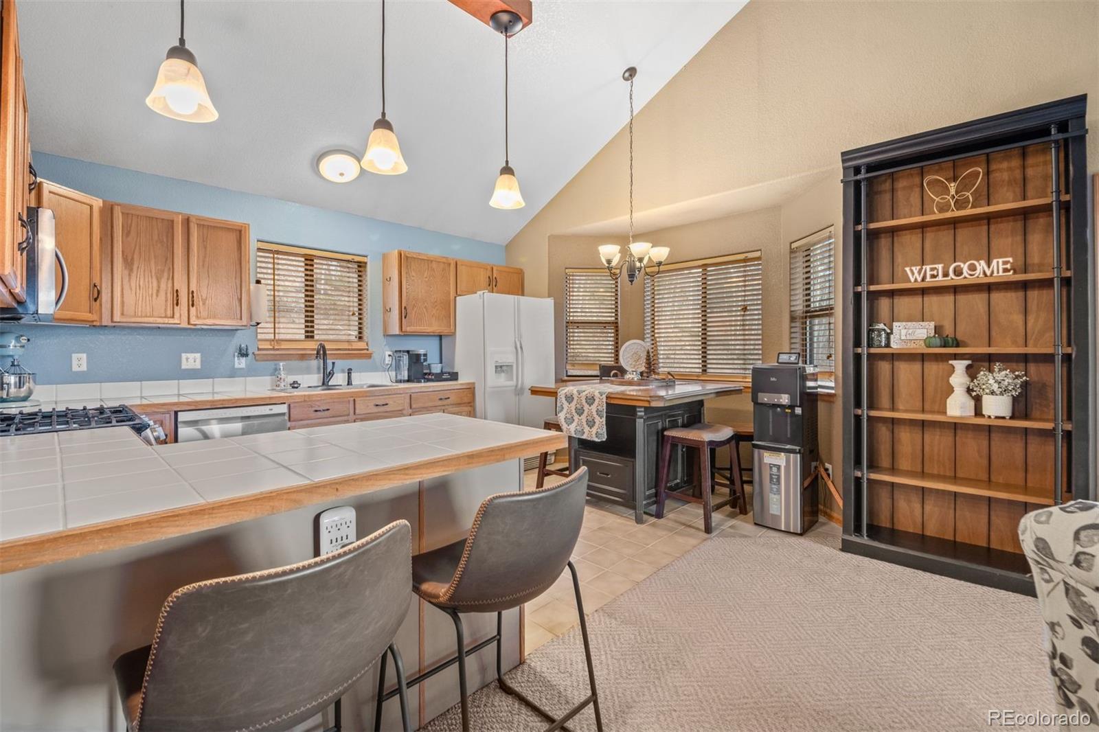 609 Gold Flake Terrace Bailey, CO 80421 - Photo 10 of 47 a large kitchen with a table and chairs