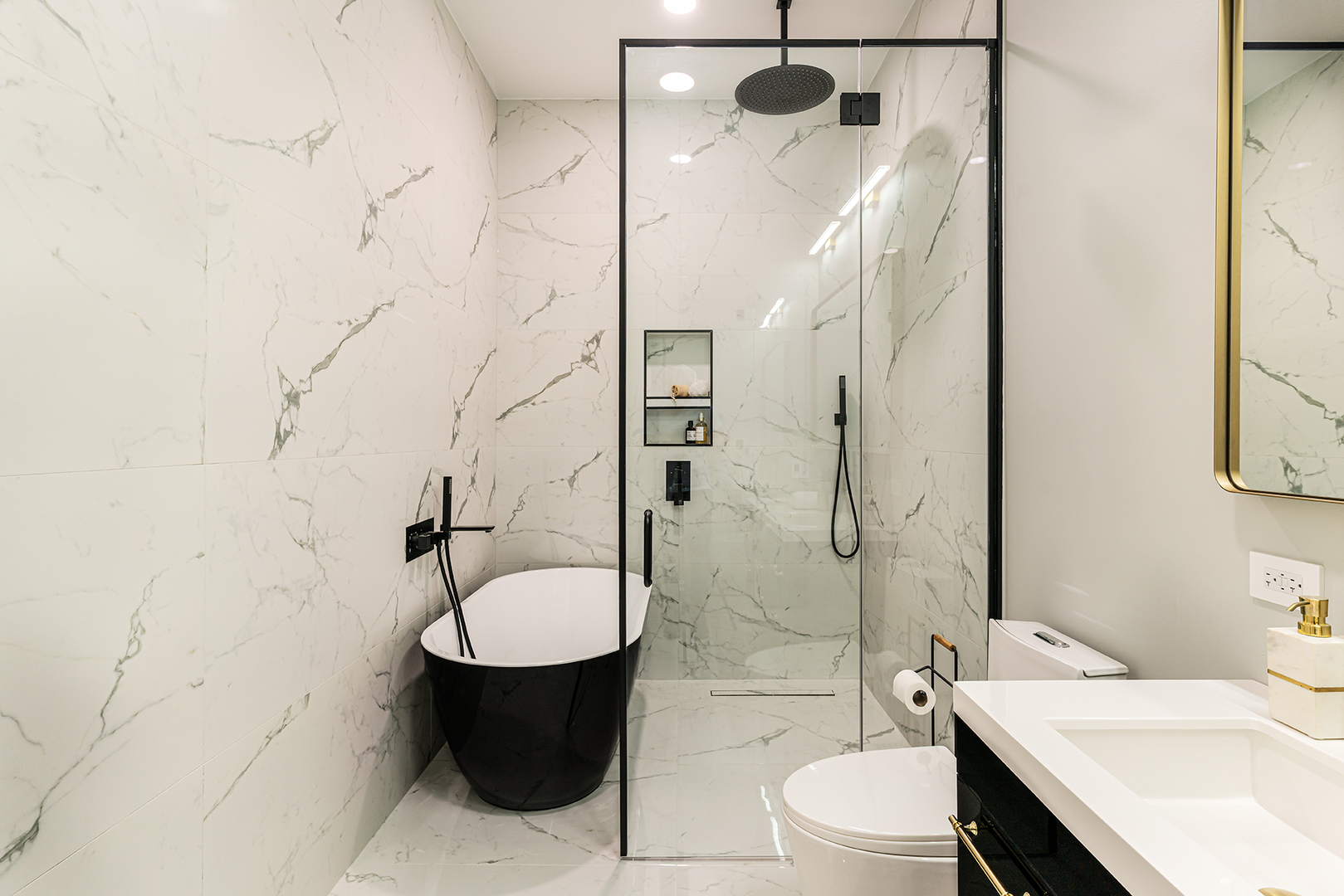 2024 West Irving Park Road, Unit 304 Chicago, IL 60618 - Photo 10 of 12 a bathroom with a sink toilet and shower