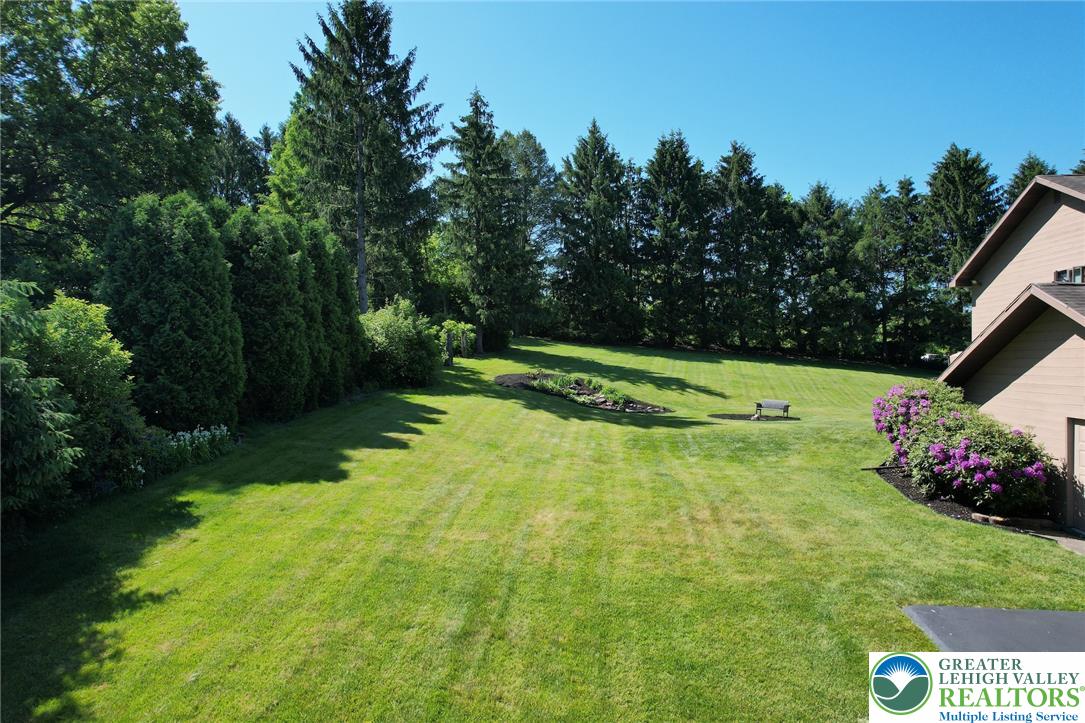 3470 Brodhead Road Bethlehem, PA 18020 - Photo 29 of 84 A sprawling, manicured lawn is bordered by towering evergreens and vibrant foliage, creating a private outdoor retreat.