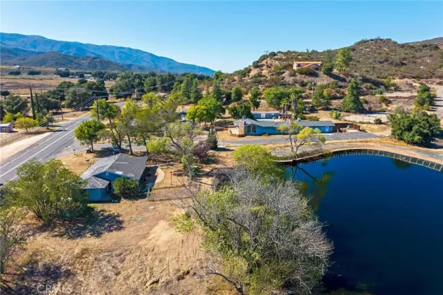 a view of a lake in middle of the town